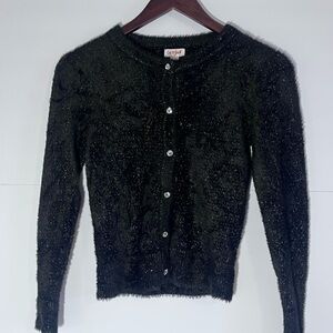 Cat & Jack Black Sparkle Fuzzy Cardigan Size 7/8 medium
